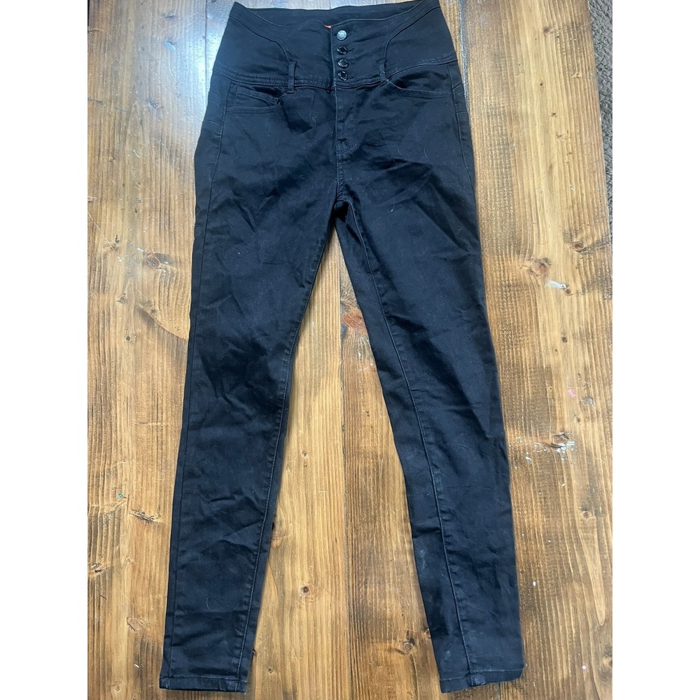 Wax Jean Butt I Love You Black High Waisted Skinny Jeans Size 7/28 Multi Button